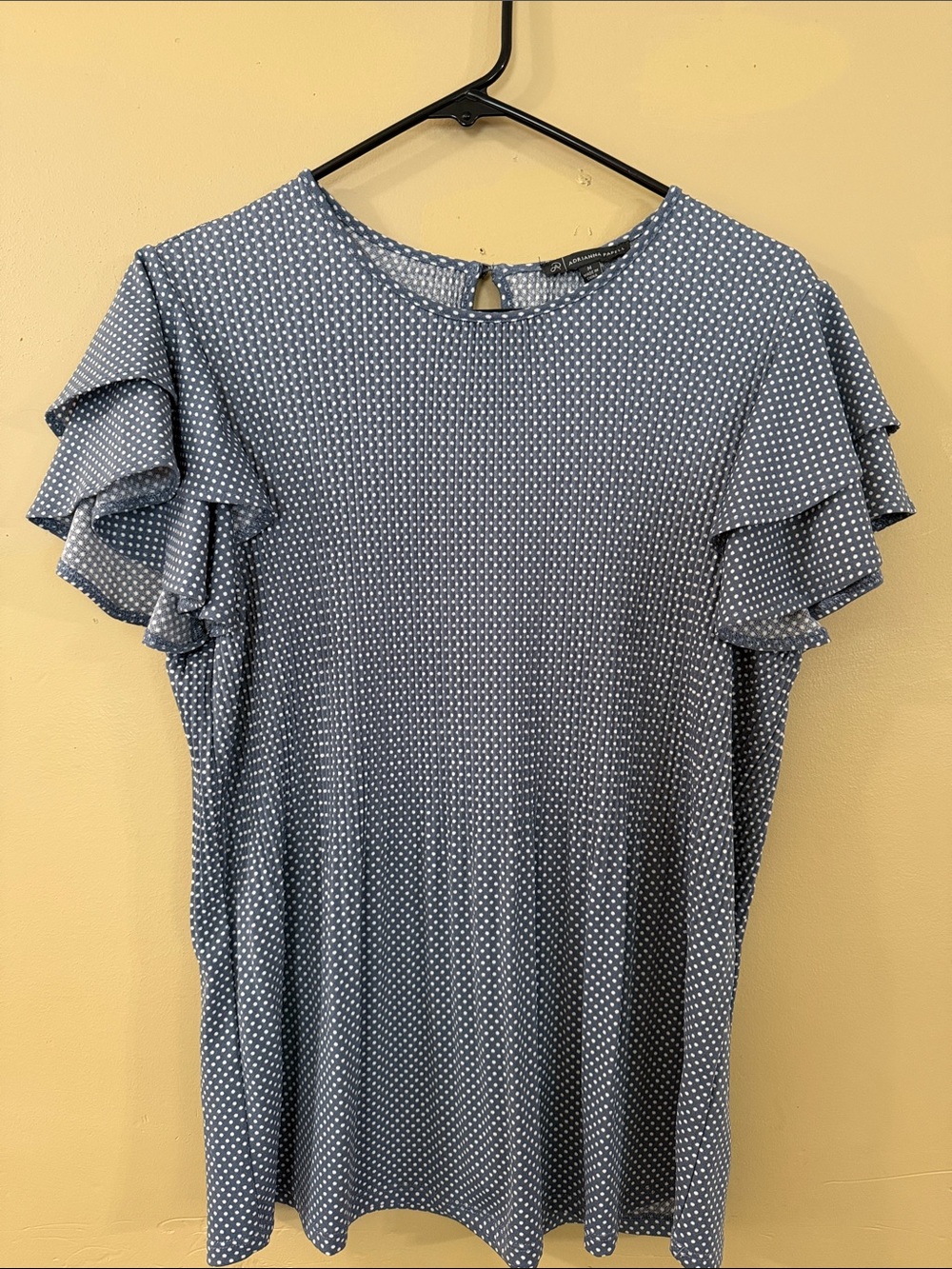 Polka Dot Ruffle Sleeve Short-Sleeve Top - Blue